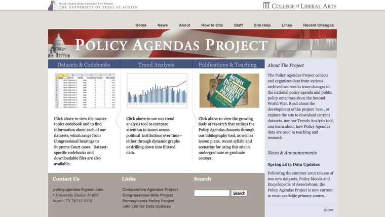 policyagendas.org in 2013, run from UT Austin's College of Liberal Arts